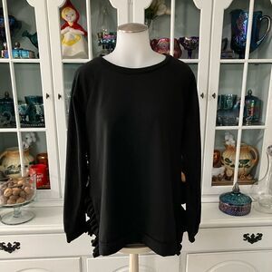 Pleione Side Slit Ruffle Top Black Sz Medium